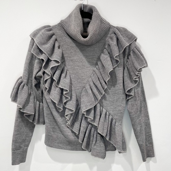 Alice + Olivia Grey Libbie Ruffled Pullover Sweater - Picture 2 of 9